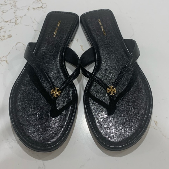 Tory Burch Shoes - Tory Burch Black Classic Leather Logo Thong Sandals Flip-Flop Size 9 M